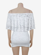 Off Shoulder Ruffle Lace Crop Top Ring Ruched Mini Skirt 2 Piece Set