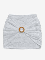 Off Shoulder Ruffle Lace Crop Top Ring Ruched Mini Skirt 2 Piece Set