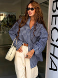 Vintage Blue Gingham Oversized Long Sleeve Button Down Shirt