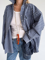 Vintage Blue Gingham Oversized Long Sleeve Button Down Shirt