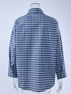 Vintage Blue Gingham Oversized Long Sleeve Button Down Shirt