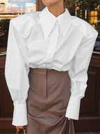 Oversized Point Collar Wide Cuff Long Sleeve Dress Shirt