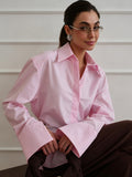 Oversized Point Collar Wide Cuff Long Sleeve Dress Shirt