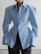 Oversized Point Collar Wide Cuff Long Sleeve Dress Shirt