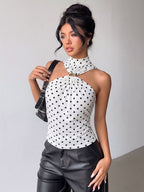 Halter Cutout Polka Dot Sleeveless Slim Cami Top