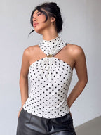 Halter Cutout Polka Dot Sleeveless Slim Cami Top