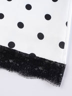 Polka Dot Satin Midi Skirt High Waist Slim Fit Lace Hem Elegant Formal Party Pencil Skirt