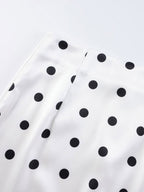 Polka Dot Satin Midi Skirt High Waist Slim Fit Lace Hem Elegant Formal Party Pencil Skirt