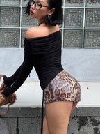Low Rise Shiny Leopard Print Micro Booty Shorts Wet Look Faux Leather Y2K Club Mini Hot Pants