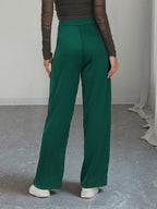 High Waist Double Row Button Decor Wide Leg Suit Pants Draped Formal Trousers