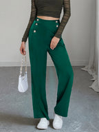 High Waist Double Row Button Decor Wide Leg Suit Pants Draped Formal Trousers