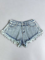 High Waist Raw Fringe Hem Wide Leg Denim Shorts Loose A Line Cutoff Shorts