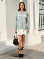 Lace Bow Crew Neck Oversized Sweatshirt Front Kangaroo Pocket Long Sleeve Pullover