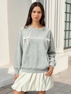 Lace Bow Crew Neck Oversized Sweatshirt Front Kangaroo Pocket Long Sleeve Pullover
