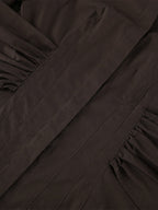 Brown White Two Color Cotton Blouse Front Pleated Slim Fit Cuffed Sleeve Shirts