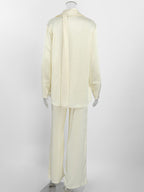 2 Piece Outfit Set Collar Shirt Wide Leg Pants Soft Casual Women 2 Piece Outfit Set