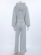 Tracksuit Set Hooded Crop Top Wide Leg Pants Soft Loungewear Women Tracksuit Set