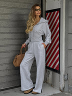 Tracksuit Set Hooded Crop Top Wide Leg Pants Soft Loungewear Women Tracksuit Set