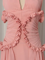 Party Dresses Sleeveless Halter V Neck Ruffle Pleated Flowy Wedding Long Maxi Dress