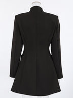 Party Dresses Stand Collar Gold Button Long Sleeve Pocket Office Blazer Dress
