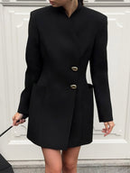 Party Dresses Stand Collar Gold Button Long Sleeve Pocket Office Blazer Dress