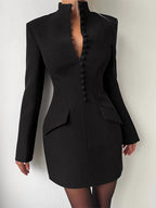 Party Dresses V Neck Button Pocket Slim Fit Elegant Evening Mini Dress