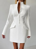 Party Dresses V Neck Button Pocket Slim Fit Elegant Evening Mini Dress