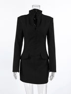 Party Dresses V Neck Button Pocket Slim Fit Elegant Evening Mini Dress
