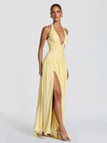 Party Dresses Halter Ruched High Slit Elegant Women Evening Long Maxi Dress