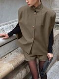 2 Piece Short Blazer Set Sleeveless Cape Vest Matching Shorts Women Suit 2 Piece Short Blazer Set