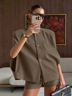 2 Piece Short Blazer Set Sleeveless Cape Vest Matching Shorts Women Suit 2 Piece Short Blazer Set