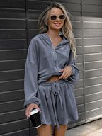 Tracksuit Short Set Velvet Hoodie Drawstring Shorts Casual Loungewear Tracksuit Short Set