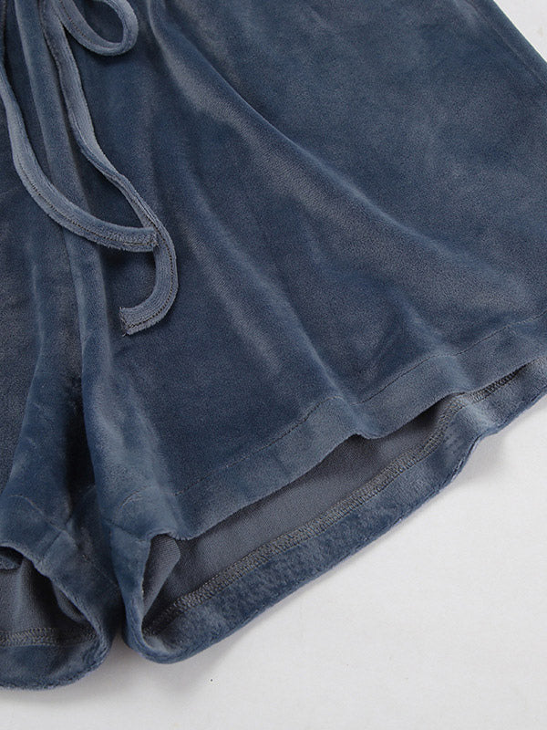 Tracksuit Short Set Velvet Hoodie Drawstring Shorts Casual Loungewear Tracksuit Short Set