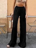 Wide Leg Pants Satin Ruffle Flare Elastic Waist Women Casual Pants Wide Leg Pants