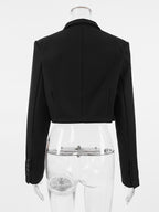 Short Length Mandarin Collar Suit Jacket Front Pocket Slim Cropped Outerwear