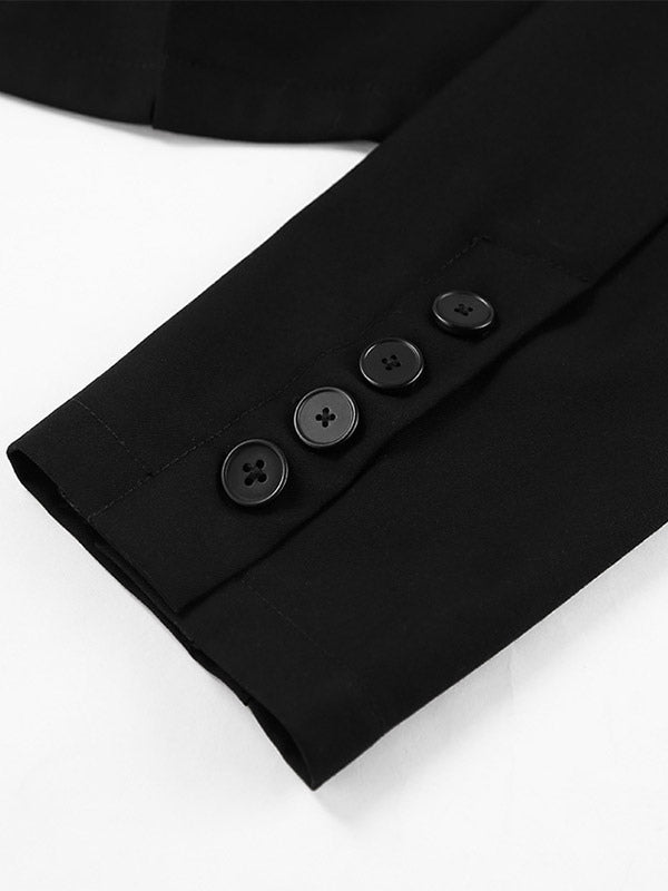 Short Length Mandarin Collar Suit Jacket Front Pocket Slim Cropped Outerwear