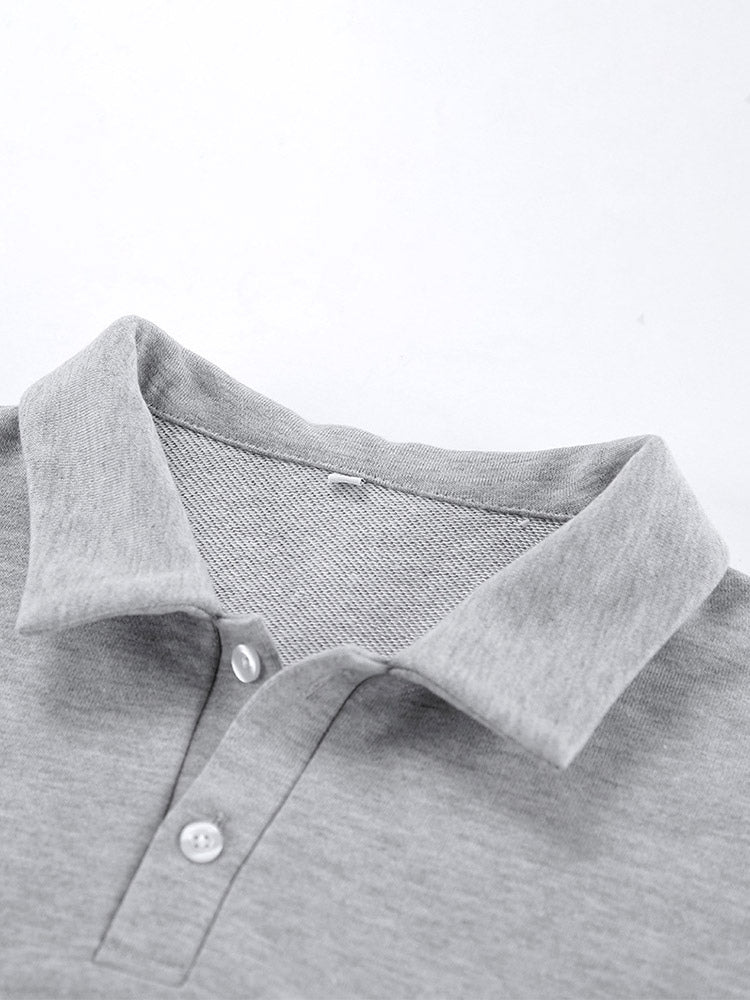 Draped Oversized Polo Sweatshirt Partial Front Buttons Relaxed Basic Pullover