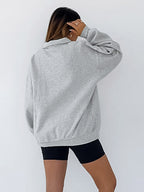 Draped Oversized Polo Sweatshirt Partial Front Buttons Relaxed Basic Pullover