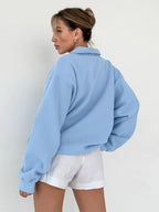 Draped Oversized Polo Sweatshirt Partial Front Buttons Relaxed Basic Pullover