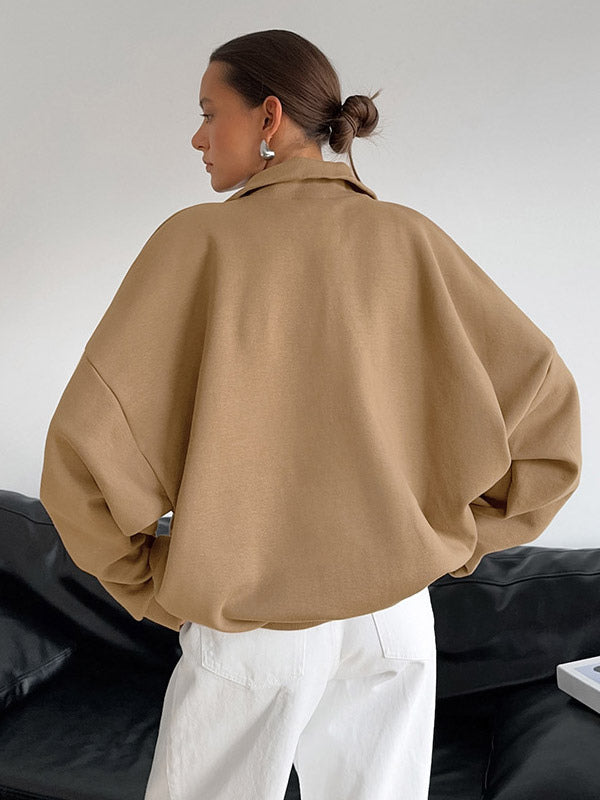 Half Zip Stand Collar Oversized Sweatshirt Drop Shoulder Loose Long Sleeve Pullover