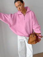 Half Zip Stand Collar Oversized Sweatshirt Drop Shoulder Loose Long Sleeve Pullover