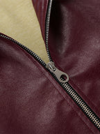 Loose Oversized Faux Leather Coat Turn Down Collar Elastic Hem Casual Moto Jacket