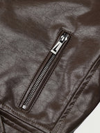 Brown Cropped Moto Leather Jacket Lapel Zip Belted Slim Biker Outerwear