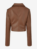 Multi Color Cropped Moto Jacket Lapel Diagonal Zip Waist Belt Faux Leather Outerwear