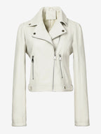Four Color Cropped Moto Jacket Lapel Diagonal Zip Slim Fit Long Sleeve Outerwear