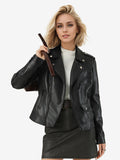 Retro Rivet Shoulder Leather Biker Coat Asymmetrical Zip Slim Long Sleeve Jacket
