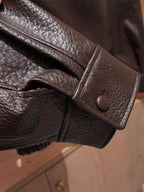 Vintage Solid Black Brown Faux Leather Bomber Relaxed Elastic Waist Hem Jacket