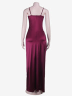 Party Dress Maxi Burgundy Straps Neck Lace Spaghetti Strap High Slit Sexy Semi Formal Dress