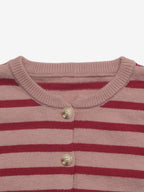 Women Pullover Sweater Red Buttons Stripes Jewel Neck Long Sleeves Sweaters
