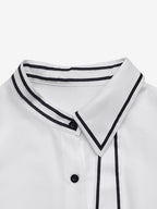 Black Trim Collar Peplum Blouse Bow Neck Long Sleeve Slim Fit Work Shirt